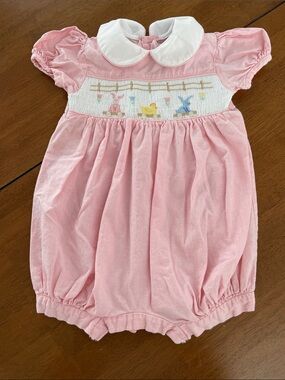 House of Hatten vintage Pink Smocked Bunny & Duck One-Piece Romper